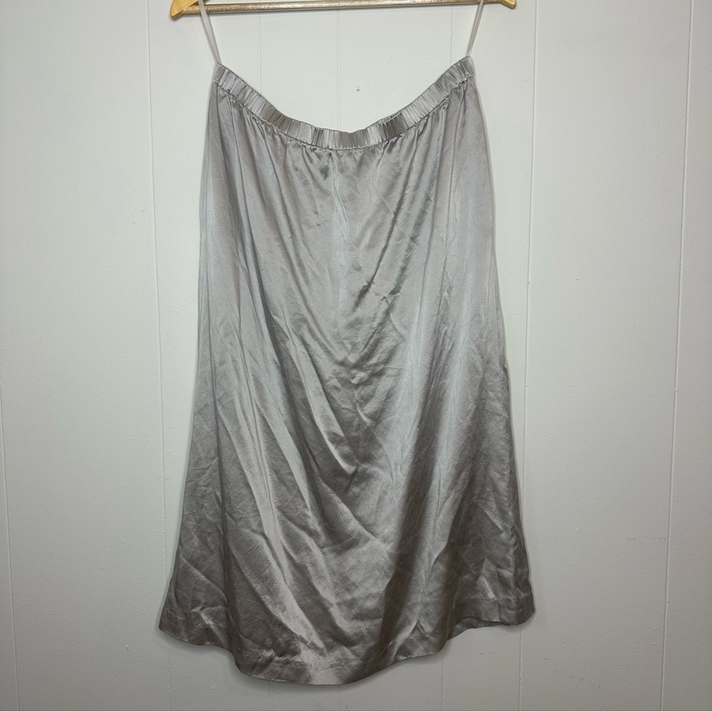Vintage Oleg Cassini 100% Silk Midi Skirt Gray Flowy A-Line Size 10 Quiet Luxury